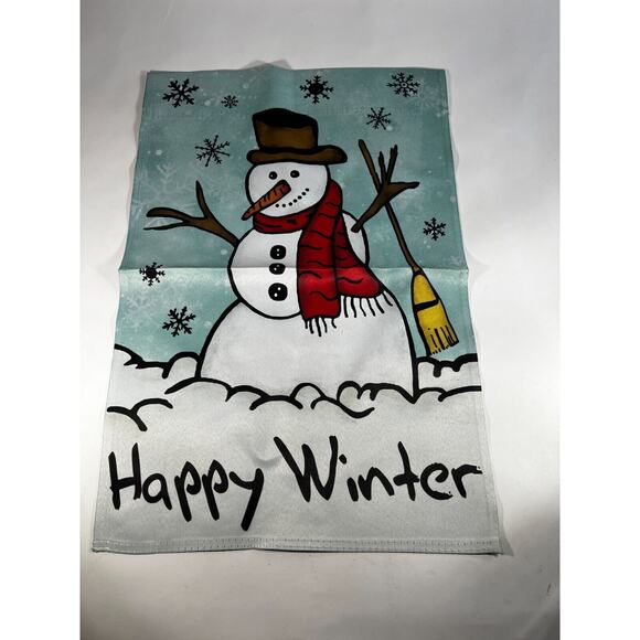 Happy Winter Yard Flag Snowman Holiday Christmas Decor NEW Snowflakes - Picture 2 of 8